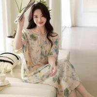 ราคา ชุดนอนผู้หญิงแขนยาวผ้าไหมคอตตอนหลวมๆ ชุดยาวคลุมเข่าสไตล์แม่ในฤดูร้อน เสื้อผ้าทำงาน ชุดนอนสำหรับผู้หญิง (24601737093)