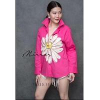 ราคา เสื้อเชิ้ตสกรีนลายดอกโตสีครีมบานฉ่ำละมุน คอปก แขนยาว Tag Mirror Sister (21251104158)