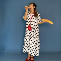 ราคา CHAWY Dough dot dress C4760 เดรสยาวลายจุด เดรสยาวมินิมอล มี 2 สี ดำ ขาว (24957435466)