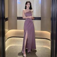 ราคา ชุดเดรสยาวคอวีแขนกุดผ้าซาตินสีม่วงเซ็กซี่ ชุดราตรีเข้ารูป ชุดราตรี ชุดเดรสยาว ชุดราตรีสุดหรูหรา (22984787461)