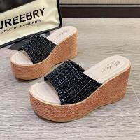 ราคา HOT Platform Wedges Shoes Women Slippers Women Luxury Open Peep Toes Summer Shoes Black Slippers Women Slides Wedge Sandals (20036550553)