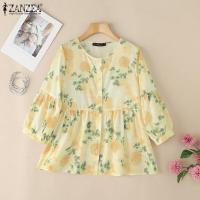 ราคา เสื้อเสื้อยืดคอกลม ZANZEA ผู้หญิงวินเทจ Sablon Bunga สามส่วนแขน A Line ด้านบน 0630 (24642998215)