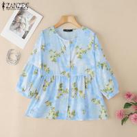 ราคา เสื้อเสื้อยืดคอกลม ZANZEA ผู้หญิงวินเทจ Sablon Bunga สามส่วนแขน A Line ด้านบน 0630 (24642998196)