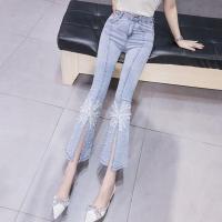 ราคา กางเกงขากระดิ่งกางเกงยีนส์ขากางเกงแหวกข้างสำหรับผู้หญิงแบบใหม่ติดโบว์เข้ารูปเอวสูงผ้ายืดใส่แล้วดูผอมเพรียวปักลูกปัดงานประณีตยาวระดับข้อเท้า (21855130342)