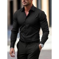 ราคา FGKKS New Men Casual Shirt Brand Fashion Solid Color Long Sleeve Elastic Fabric Male Business Dress Shirt (24920168939)