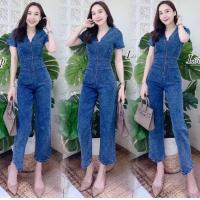 ราคา จั้มสูทยีนส์ขายาว ขากระบอก คอวี สไตล์เกาหลี (21589094173)