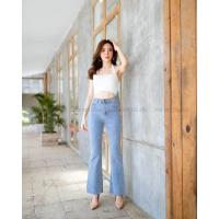 ราคา Jiranan 6683 กางเกงยีนส์ขาม้า กางเกงยีนส์ขาม้าเอวสูง ผ้าผสมยืด (16365469704)