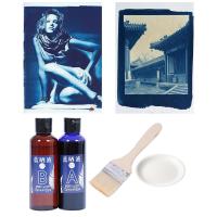 ราคา Serbery Jacquard Cyanotype ชุดเครื่องไซยาไนด์พิมพ์ลายพิมพ์เขียวสำหรับถ่ายภาพพลังงานแสงอาทิตย์ภาพของตกแต่งงานปาร์ตี้ผ้าพร้อมถุงมือผ้ากันเปื้อน (22503085814)