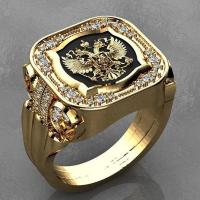 ราคา New 2023 Vintage Mens Jewellery Gold Plated Zircon Stamp Rings for Men Stainless Steel Badge Ring Hip Hop Punk Party JewelryGift (22726549040)