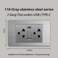 ราคา VOLLIA Universal Wall Outlet Socket สแตนเลสแผงสวิตช์ไฟสำหรับผนัง Modern 1 2 3 4 6 Gang 1 2 Way Switch Off on โคมไฟ 15amp ไฟฟ้า 3 6 Pin Plug Sockets พร้อมพอร์ต USB สวิตช์ powerpo สีเทาและเต้าเสียบ 220V