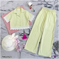 ราคา Set 2 ชิ้น เสื้อเชิ้ตครอป แต่งลูกไม้ กางเกงขายาว TT22523 (24806852017)