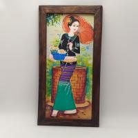 ราคา ภาพวาดล้านนา กรอบไม้สักธรรมชาติ ภาพวาดติดผนัง เพ้นท์ ตกแต่งผนัง แขวนผนัง (22058758847)