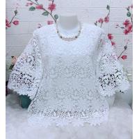 ราคา เสื้อลูกไม้ทำบุญคอกลมใส่ออกงานทำบุญงานบวชมีชับในตัวค่ะ (24638457691)