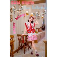 ราคา เดรสคอปกยาวแต่งระบายสีแดง (24760881112)