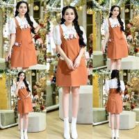 ราคา พร้อมส่ง S XL ป้าย Love Lady เดรสเอี๊ยมสีน้ำตาล ผ้าลูกฟูก แต่งกระเป๋าน่ารักมาก ๆ ค่ะ (12344399265)