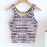 ราคา LORIOT เสื้อชั้นในสตรีเสื้อชั้นในสายเดี่ยวลายขวางสีรุ้งเสื้อกล้ามเสื้อกล้ามรองเท้าแตะแขนกุดเซ็กซี่ลำลอง SA1568เกาหลี (21438000049)