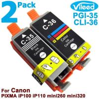 ราคา Compatible 2 Pack PGI 35 BK CLI 36 C Ink for Canon Full Combo Set Print Cartridge PGI35 Black 35 BK CLI36 Tri Color 36 C Replacement Color Inkjet with Canon PIXMA TR150 iP100 iP110 mini260 mini320 min
