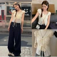 ราคา เสื้อครอปแขนตุ๊กตาผ้าลูกไม้ฉลุ สีครีมขาว เสื้อครอปแขนพองแต่งโบว์ที่อก 2 จุด ผ้าลูกไม้ ป้าย Peekanong PE015 (24615180730)