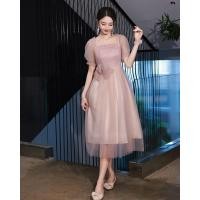 ราคา ชุดแต่งงานสีชมพู ชุดราตรียาวสำหรับผู้หญิง ชุดราตรียาวปานกลาง เดรสยาวสไตล์แฟชั่นฤดูร้อน ชุดราตรีผู้หญิง (20815950953)