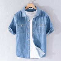 ราคา เสื้อเชิ้ตผู้ชายแขนสั้นยีนส์ลำลองฤดูร้อน Pure Cotton ทรงหลวม คอปกพับ สไตล์เกาหลี เสื้อเชิ้ตผู้ชาย (24637001715)