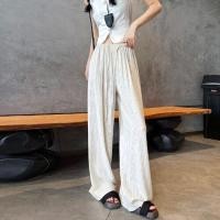ราคา กางเกงขายาวลายทางผ้าลินินผสมไหมสำหรับผู้หญิงในช่วงฤดูร้อน เอวยางยืด ทรงหลวม กางเกงขายาวลำลอง ผ้าลินินผสมไหม ทรงหลวม (24777811476)