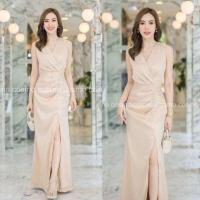 ราคา เดรสยาว ออกงาน ใส่งานเลี้ยง งานหมั้น งานแต่ง เพื่อนเจ้าสาว ผ้าซาร่าแต่งป้ายหน้า ผ่าหน้า แต่งอะไหล่สีเงิน หรูหรา (22494008395)