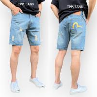 ราคา TPPJEANS Shorts9 Mens กางเกงยีนส์ขาสั้นชายทรงสั้นเหนือเข่า สีบลูฟอกซีด แต่งสะกิดขาด เป้าซิป ผ้าไม่ยืด Size 28 38 รับชำระปลายทาง (21734570819)