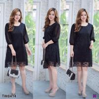 ราคา เดรส สาวอวบ ลูกไม้แขนชีฟอง TT8414 (3623052472)