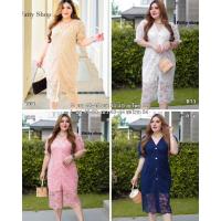 ราคา เดรสออกงานสาวอวบ เดรสแขนสั้นคอวี ผ้าลูกไม้ฝรั่งเศส แต่งกระดุมหน้างานลูกไม้ฉลุลายสวยๆ มีซับใน มีซิปหลัง (24462091331)