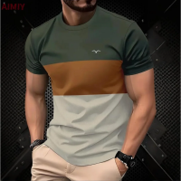 ราคา KI เครื่องประดับ T Shirt Man Classic Mens Clothing Outdoor Round Neck Short Sleeve Top Stripe Print Street Loose T Shirt Male Oversized T Shirt (24668129112)