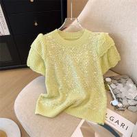 ราคา เสื้อเสื้อยืดถักแขนสั้นลายกากเพชรฝรั่งเศสสำหรับ2024สำหรับผู้หญิงใส่ในฤดูร้อน (23417088544)