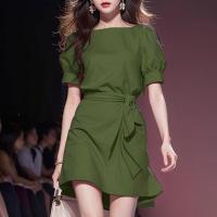 ราคา VONDA Womens Ladylike Style Round Neck Lace Up A Line Dress Puff Sleeve Solid Mini Dresses Korean Floral (22421827151)