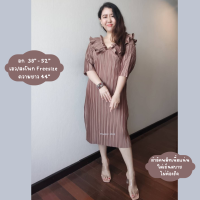 ราคา ชุดเดรสอัดพลีท เดรสอัดพลีท คอวี แต่งระบายช่วงคอ (24659565704)