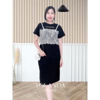 ราคา SAT Yolanda เดรสยาว ผ่าข้าง แขนสั้น แต่งสายเดี่ยวลายลูกไม้ ชุดเดรสแฟชั่น Dress ผู้หญิง ผ้านุ่ม FF1206 (23679713594)