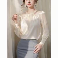 ราคา เสื้อเชิ้ตแขนยาวผ้าซาตินสีขาวหรูหราสำหรับผู้หญิง ฤดูใบไม้ผลิ 2025 สไตล์ใหม่ เสื้อเชิ้ตสไตล์ฝรั่งเศสที่เย็นเฉยๆ (24426066395)