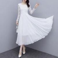 ราคา ชุดเดรสยาวผ้าชีฟองสีขาวไซส์ใหญ่เอวสูงกระชับสัดส่วนสไตล์โบฮีเมียน ฤดูใบไม้ผลิ ฤดูร้อน ฤดูใบไม้ร่วง 2024 ชุดเดรสยาวทรงเอ (21875162076)