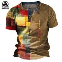 ราคา Oufisun Mens Graphic Color Block Shirt Short Sleeve 3D Print Fashion American Retro Shirt Business Casual Shirt Hawaiian Button Vintage T shirt Fully Sublimated T shirt (24661696141)