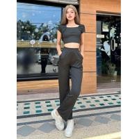 ราคา พร้อมส่ง ชุดเซ็ท ผ้าคอตตอนผสมเรย่อน เสื้อครอป เว้าหลัง เซ็กซี่ เอวลอย แขนสั้น ขาสั้น TZ893 (21806288114)