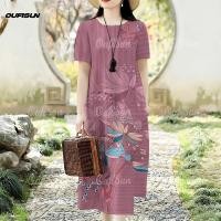 ราคา ชุดเดรสผู้หญิง เดรสกลางคนเนื้อนุ่ม ใส่หลวมสบาย คอกลม เดรสโบฮีเมียนเดรสยาว เดรสคนอ้วนแขนสั้น ลายดอกไม้สไตล์โบราณ ไซส์ใหญ่ใส่สบาย (24788537871)