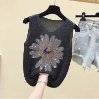 ราคา ทรงสวยเสื้อแขนกุดไหมพรม คอวี แต่งลายดอกไม้ปักตรงกลาง ผ้าวิ้งๆเล่นแสง ใส่แล้วไม่คันผ้านิ่มใส่สบาย (24620337249)