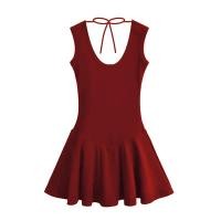 ราคา ชุดเดรสสั้นทรงเอ แขนกุด สีกรม คอยู เปิดหลัง ดีไซน์ผูกสายหลังคอและกลางหลัง กระโปรงทรงเอ จับจีบรอบ ผ้าโพลิเอสเตอร์ เซ็กซี่ Dress เดรสไปผับ 8122 (24499970531)