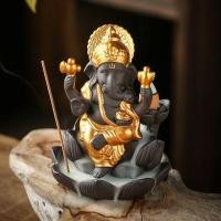 ราคา รุ่นใหม่ พระพิฆเนศ ทรงเครื่องทอง ประทับดอกบัว ปางประทานพร พร้อมธูปหอมกำยาน เชิงกำยานควันน้ำตก แถมกำยาน20ดอก (15976878672)