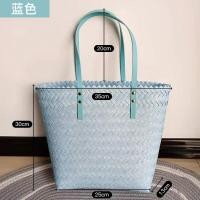 ราคา กระเป๋าถักความจุสูงสไตล์ฝรั่งเศสแนววินเทจกระเป๋าสานสายหนังกระเป๋าสานหวายเทียมแบบหิ้วสำหรับถ่ายรูปริมทะเลกระเป๋าชายหาดสำหรับผู้หญิง (15611187409)