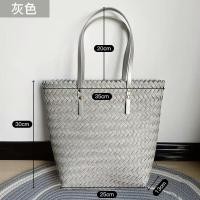 ราคา กระเป๋าถักความจุสูงสไตล์ฝรั่งเศสแนววินเทจกระเป๋าสานสายหนังกระเป๋าสานหวายเทียมแบบหิ้วสำหรับถ่ายรูปริมทะเลกระเป๋าชายหาดสำหรับผู้หญิง (15611187406)