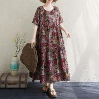 ราคา ชุดเดรสยาวผ้าฝ้ายลินินบาง แขนสั้น ทรงหลวม ทรงเอ กระโปรงทรงเค้ก สำหรับผู้หญิงไซส์ใหญ่ เดรสยาวคลุมเข่า (24695832391)