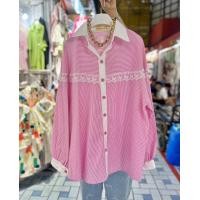 ราคา เสื้อเชิ้ตสาวอวบ รุ่นแขนยาวริ้วแต่งลูกไม้สวย แฟชั่นสาวอวบ (24706237182)