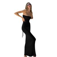 ราคา เดรสสายรัดแขนกุดสีทึบชุดเดรสทรงสอบยาวของผู้หญิงสวยงามเดรสทรงสลิมผูกหลังฤดูร้อน (22840433014)