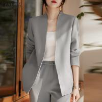 ราคา ZANZEA เสื้อสูทสำนักงานผู้หญิงเสื้อเบลเซอร์คอวี OL ชุดทำงานชุดทำงานแขนยาวหรูหราสไตล์เกาหลี F (24858469298)