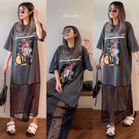 ราคา เดรสยาวคอกลมแขนสั้น ทรง Oversize สีเทาเข้มตัดต่อลูกไม้ดำช่วงชาย (24889753233)