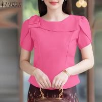 ราคา ZANZEA เสื้อผ้าแนวสตรีทสไตล์เกาหลีเสื้อแฟชั่นแขนสั้นโบฮีเมียนผูกโบว์เสื้อธรรมดา F (24993818192)